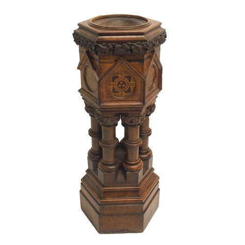 851 - A Puginesque oak hexagonal baptismal font