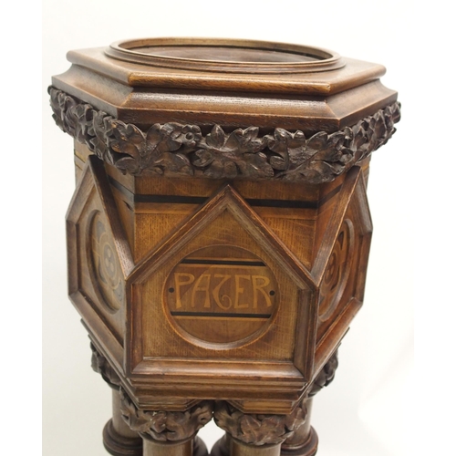 851 - A Puginesque oak hexagonal baptismal font