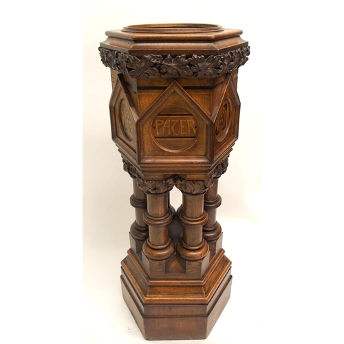 851 - A Puginesque oak hexagonal baptismal font