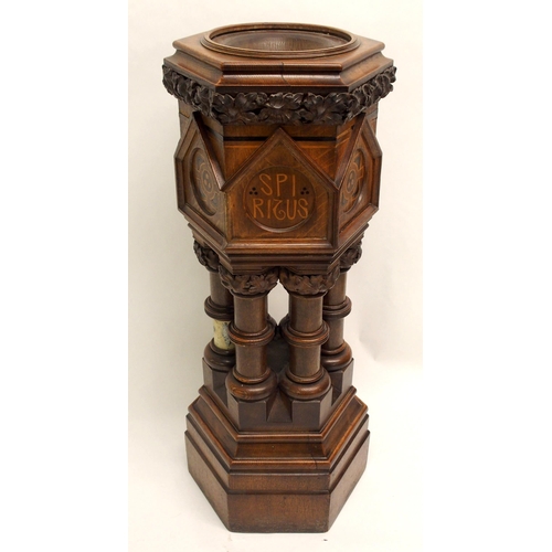 851 - A Puginesque oak hexagonal baptismal font