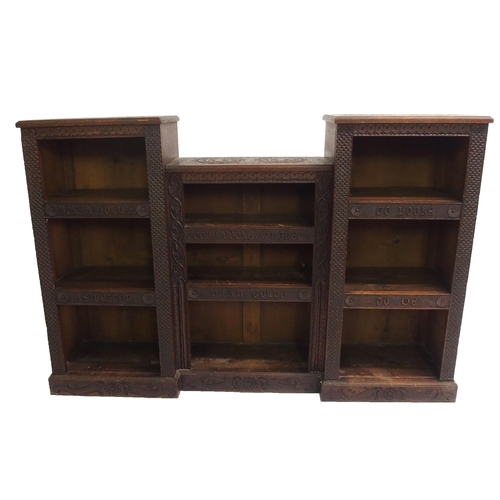 853 - A Victorian oak and pine carved pedestal bookcase