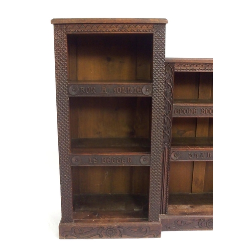 853 - A Victorian oak and pine carved pedestal bookcase