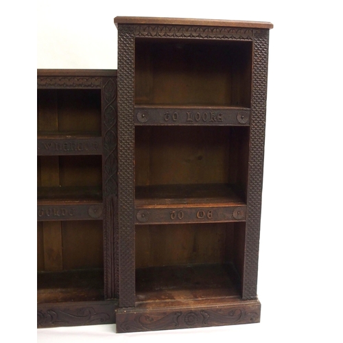 853 - A Victorian oak and pine carved pedestal bookcase