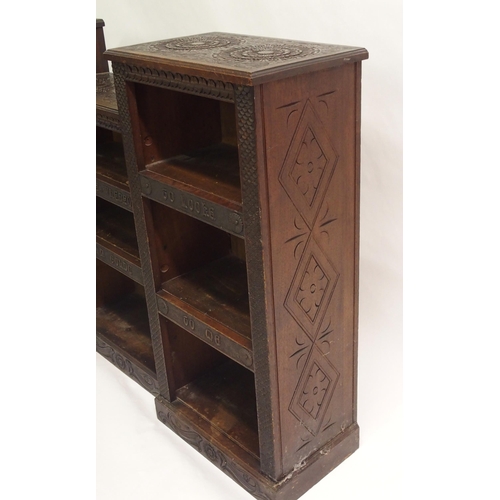 853 - A Victorian oak and pine carved pedestal bookcase