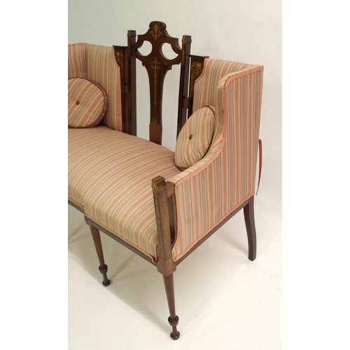 856 - An Arts and Crafts mahogany and inlaid settee