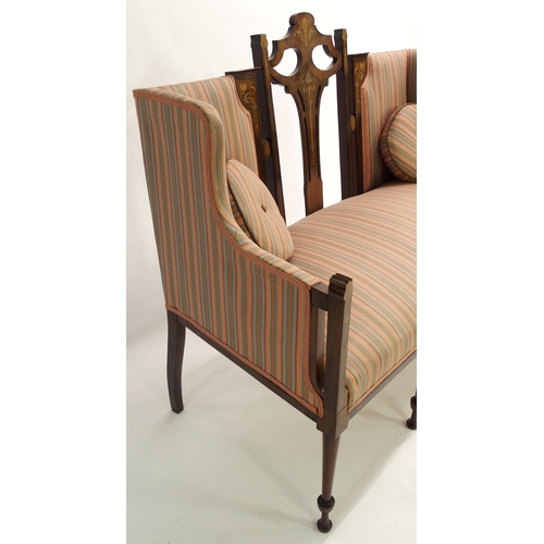 856 - An Arts and Crafts mahogany and inlaid settee