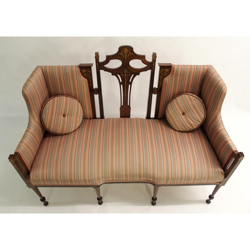 856 - An Arts and Crafts mahogany and inlaid settee