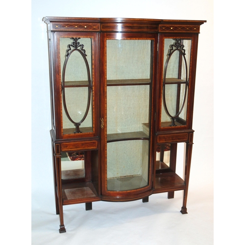 863 - An Edwardian mahogany and satinwood inlaid display cabinet