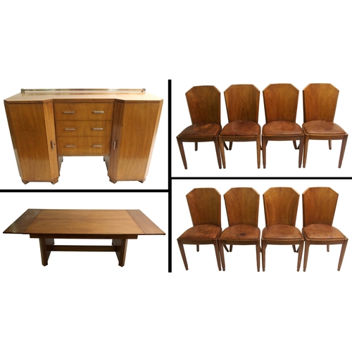 907 - An Art Deco walnut dining suite