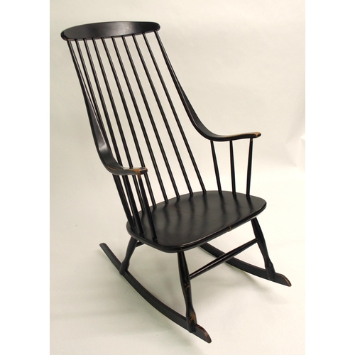 915 - A Nesto  Sweden black spindleback rocking chair