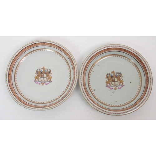 101 - A pair of Chinese export armorial circular dishes