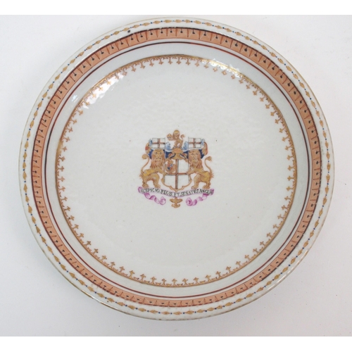 101 - A pair of Chinese export armorial circular dishes