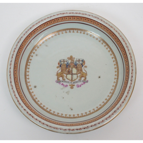 101 - A pair of Chinese export armorial circular dishes