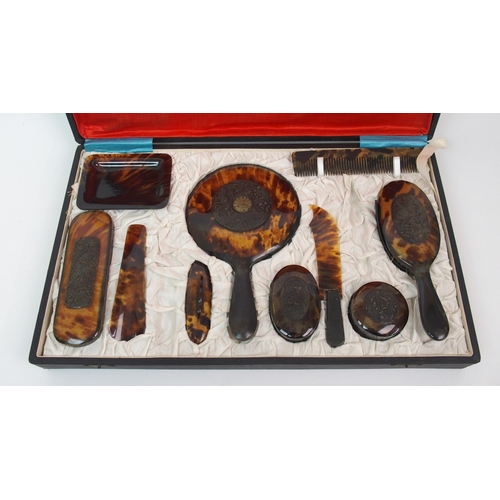 109 - A Japanese tortoiseshell cased brush set