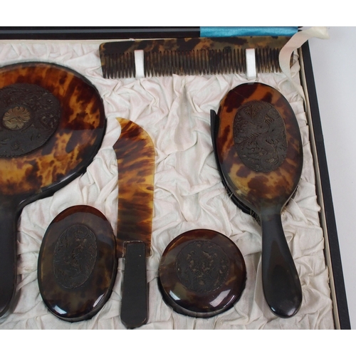 109 - A Japanese tortoiseshell cased brush set