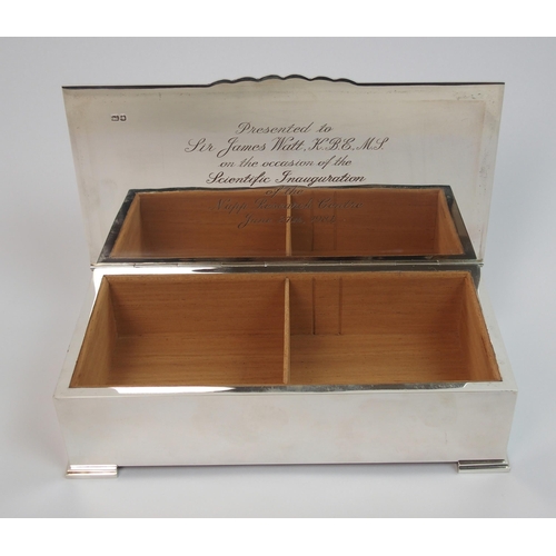 157 - A Garrard & Co silver presentation cigarette box