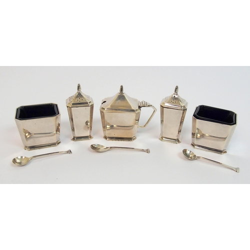 158 - A cased Art Deco silver five-piece cruet set