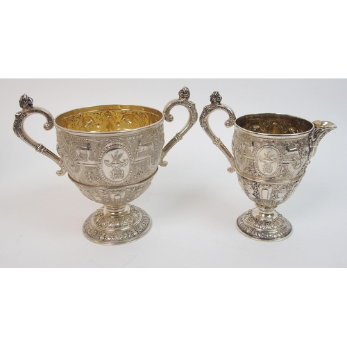 161 - An impressive Victorian three piece silver tea service