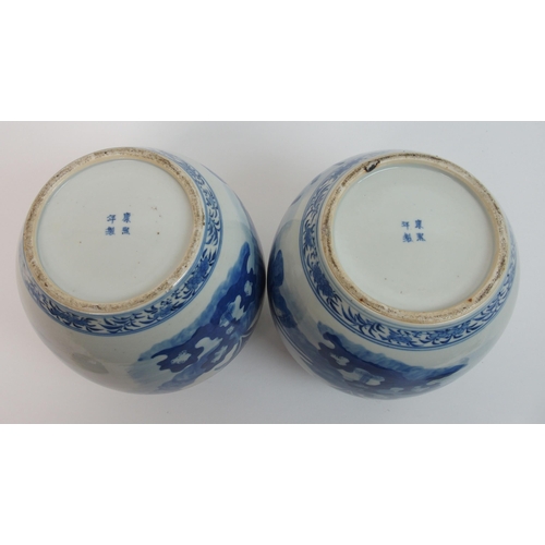 17 - A pair of Chinese blue and white ginger jars and domed covers
