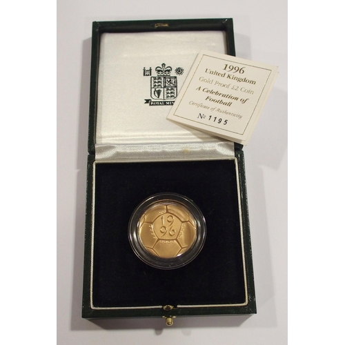 210 - 1996 United Kingdom Gold Proof Two Pound Coin 'A Celebration of Football'