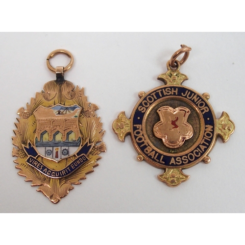 381 - A 9ct gold and enamel Scottish Junior football medal