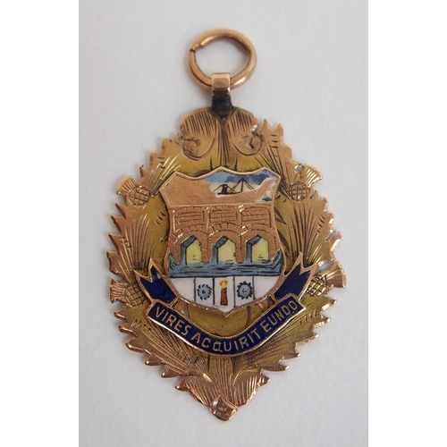 381 - A 9ct gold and enamel Scottish Junior football medal