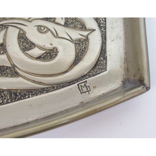 486 - An Arts and Crafts Glasgow School silvered white metal tray by Margaret Gilmour (1860 - 1942)