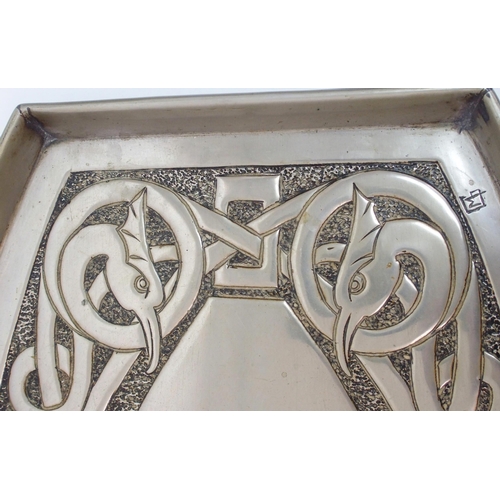 486 - An Arts and Crafts Glasgow School silvered white metal tray by Margaret Gilmour (1860 - 1942)