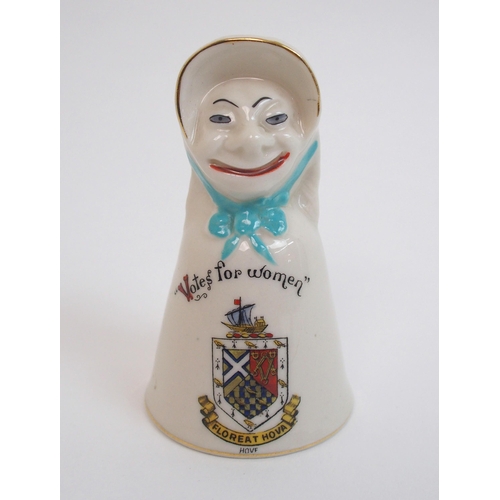 504 - A rare crested ware suffragette Votes For Women table bell