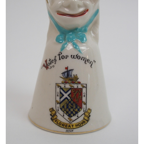 504 - A rare crested ware suffragette Votes For Women table bell