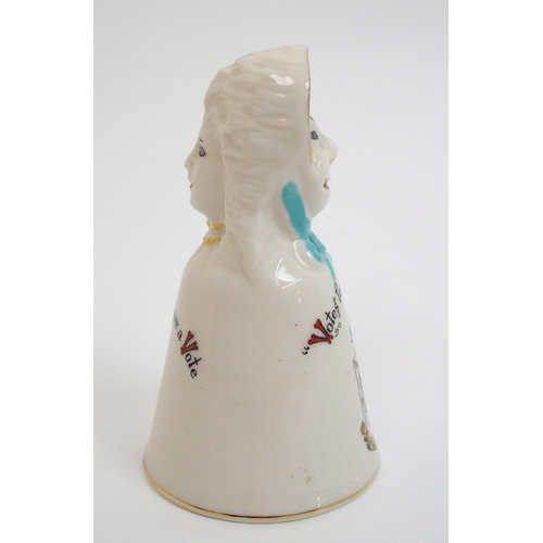 504 - A rare crested ware suffragette Votes For Women table bell