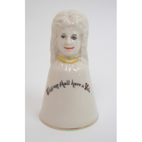 504 - A rare crested ware suffragette Votes For Women table bell