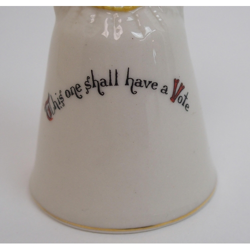 504 - A rare crested ware suffragette Votes For Women table bell