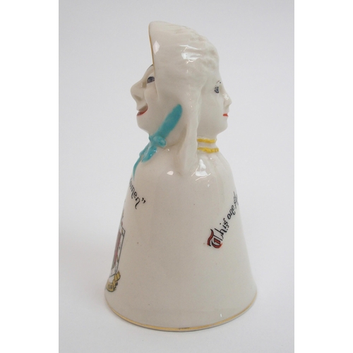 504 - A rare crested ware suffragette Votes For Women table bell