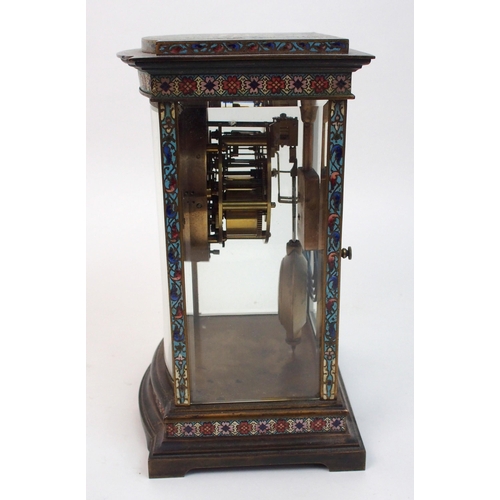 510 - A French champleve enamel four glass mantle clock