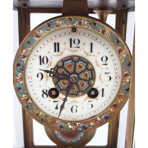 510 - A French champleve enamel four glass mantle clock