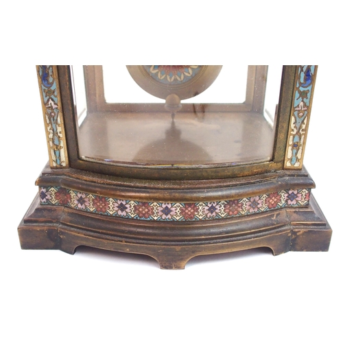 510 - A French champleve enamel four glass mantle clock