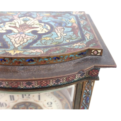 510 - A French champleve enamel four glass mantle clock