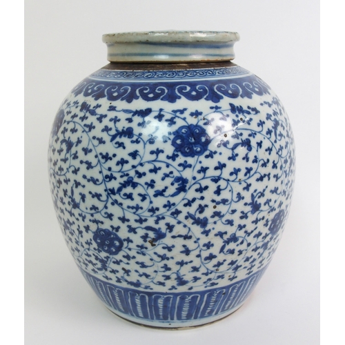 61 - A Chinese blue and white ginger jar and cover