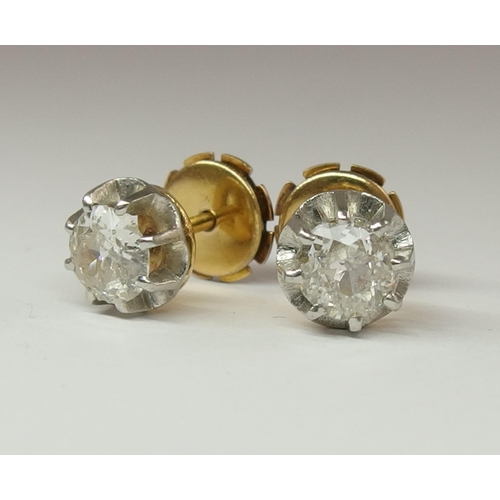 632 - A pair of French 18ct gold old cut diamond ear studs