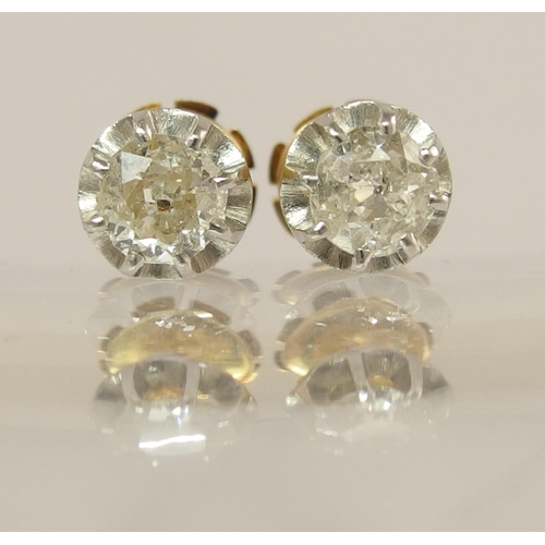 632 - A pair of French 18ct gold old cut diamond ear studs