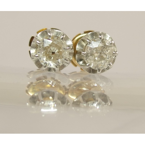 632 - A pair of French 18ct gold old cut diamond ear studs