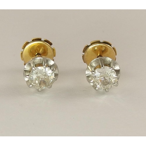 632 - A pair of French 18ct gold old cut diamond ear studs