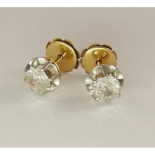 632 - A pair of French 18ct gold old cut diamond ear studs