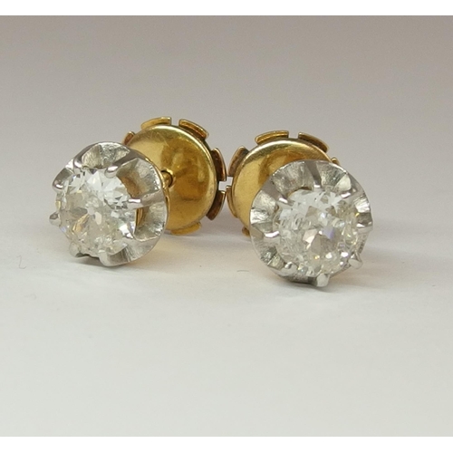 632 - A pair of French 18ct gold old cut diamond ear studs