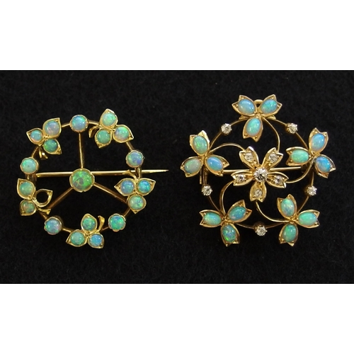 633 - An opal and diamond Edwardian pendant brooch