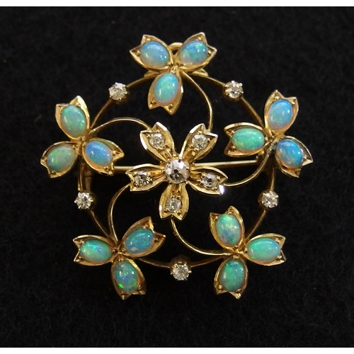 633 - An opal and diamond Edwardian pendant brooch