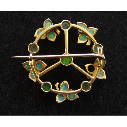 633 - An opal and diamond Edwardian pendant brooch