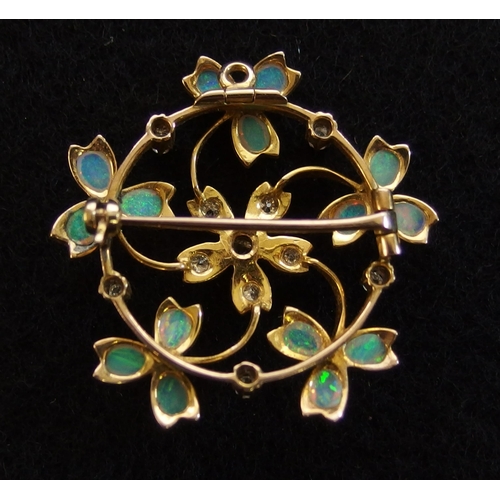 633 - An opal and diamond Edwardian pendant brooch