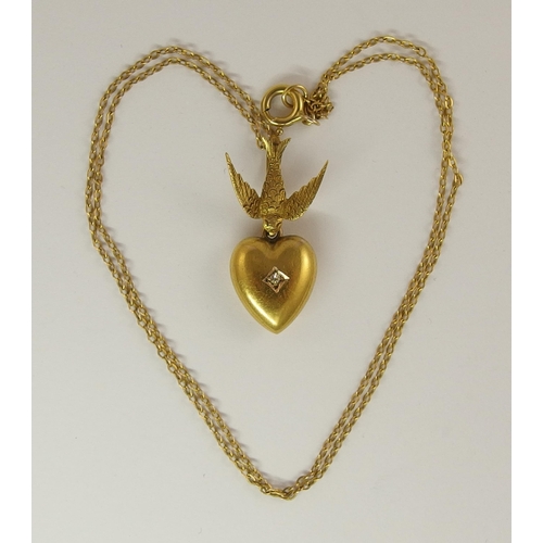 642 - A Victorian swallow and heart pendant